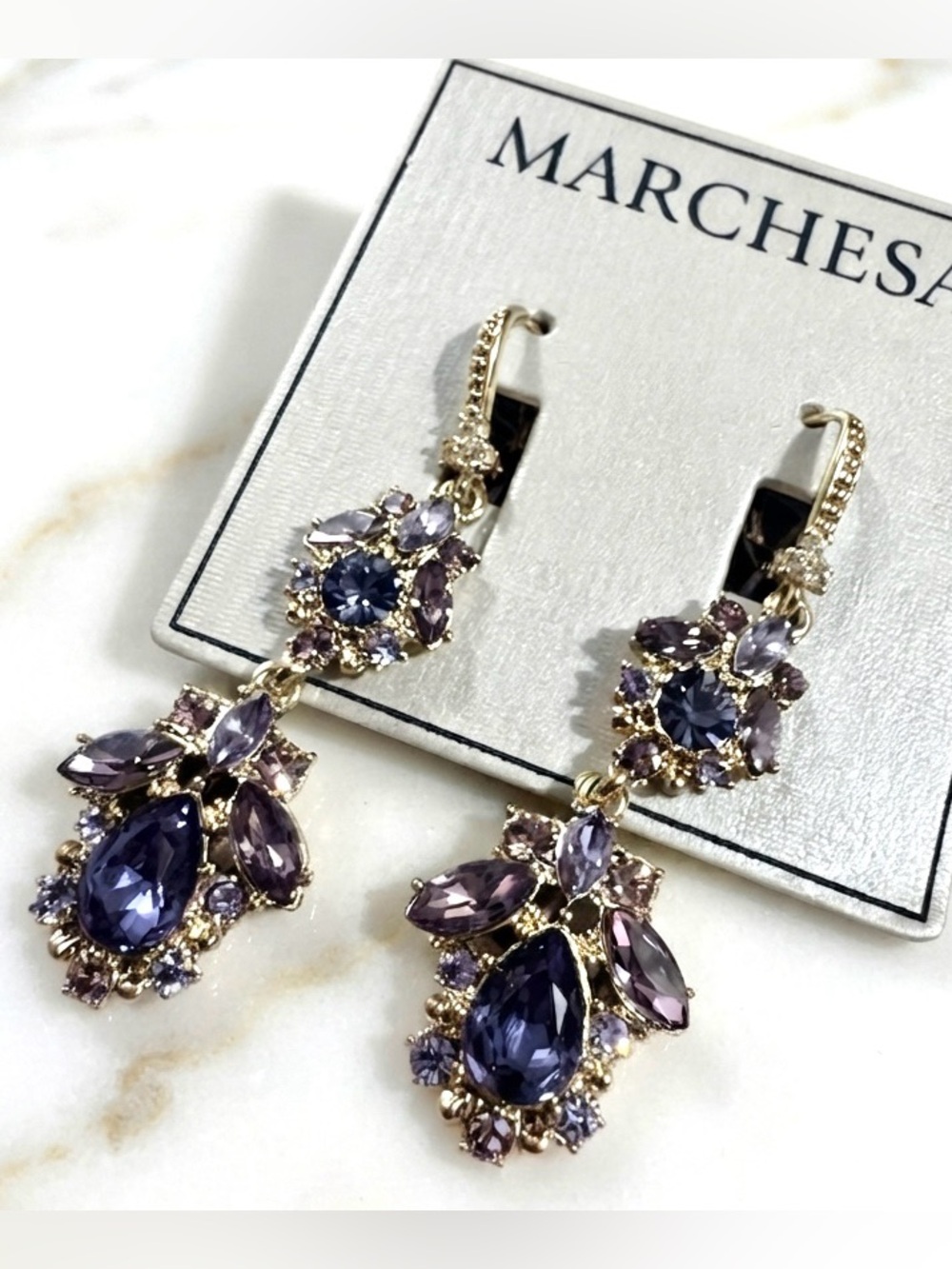 Marchesa Multi-Stone Cluster Double Drop Earrings